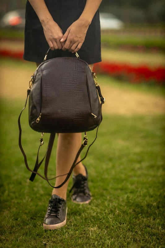 Dark Cherry Red Leather Backpack