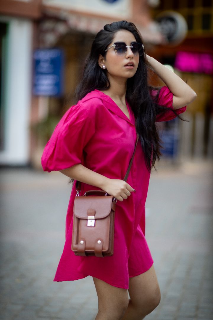 Brown Tan Leather Sling Bag