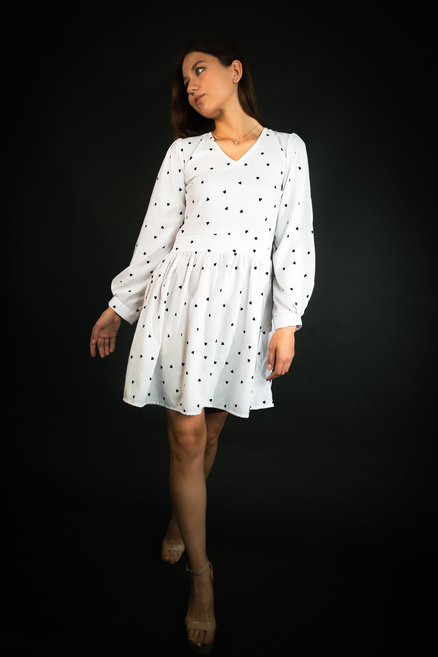 Women’s White Dress with Little Black Heart Print