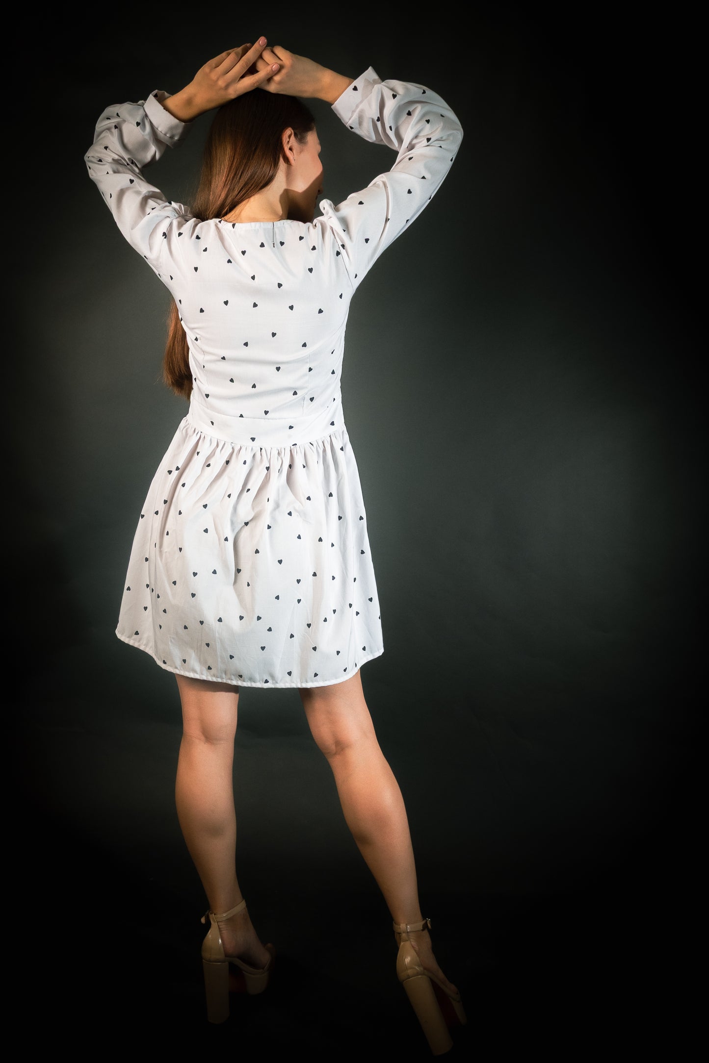 Women’s White Dress with Little Black Heart Print