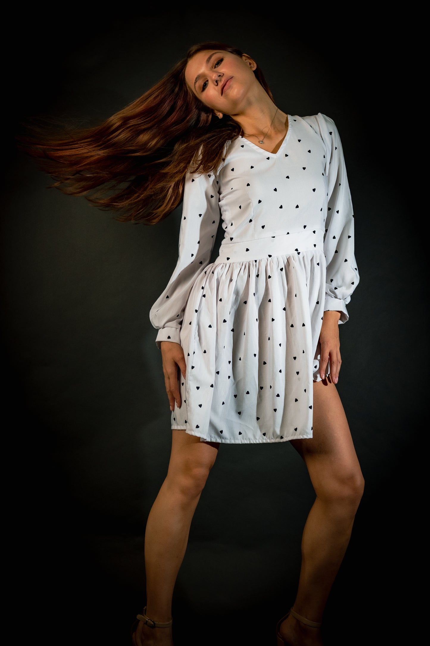 Women’s White Dress with Little Black Heart Print